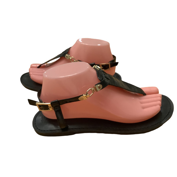 VINCE CAMUTO “ITELLI” CROC EMBOSSED BLACK LEATHER SANDALS 9M - Picture 4 of 10